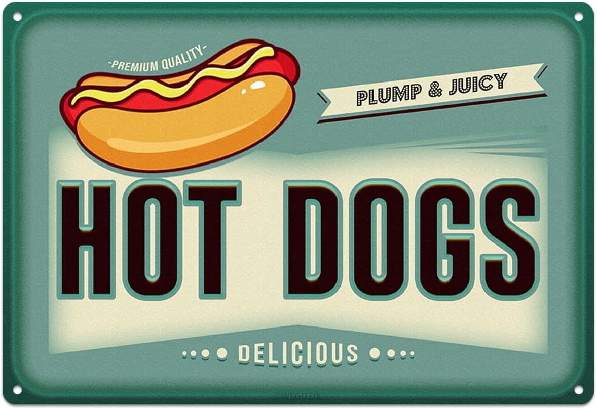 Food Snacks Corner - Letrero Metálico Divertido de Hot Dogs,